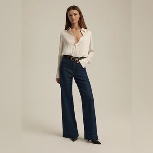 Favorite Daughter The Mischa Super High Rise Wide Leg Jean in Pepper Wash.
